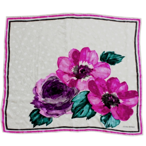 Vintage Jean Patou Scarf Silk Jacquard Graphic Floral Print Retro Watercolor - Picture 1 of 7